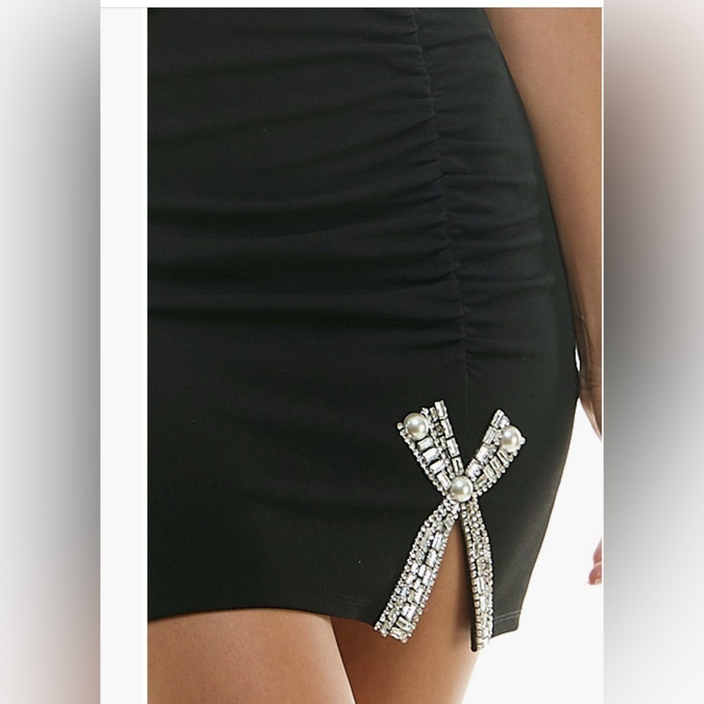 New! City Studio Rich Black Mini Dress with Rhinestone Bow Detail juniors 13 - Picture 12 of 15
